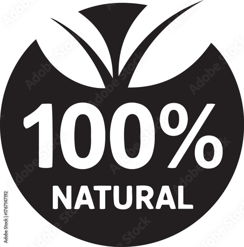 100% natural emblem with leaf symbol promoting organic products and healthy living isolated on transparent background