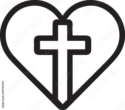 Christian heart symbol with cross iconic religious love faith symbol for spiritual design isolated on transparent background