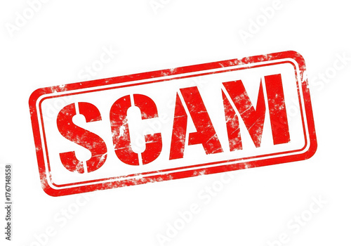 Red grunge stamp word scam isolated on transparent background