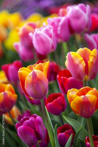 Vibrant Spring Blooms A Field of Colorful Tulips