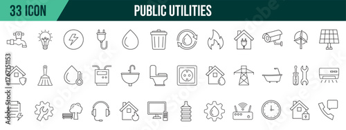 Public utilities collection, editable and resizable vector icon templates.