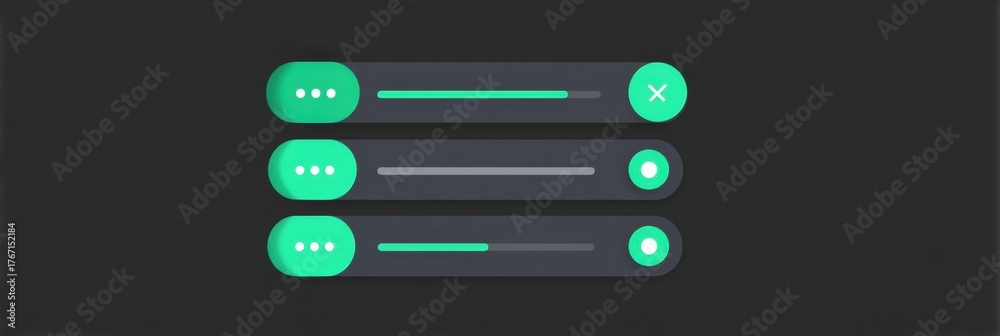 Obraz premium Modern User Interface Design Featuring Sleek Toggle Switches and Progress Indicators on a Dark Background