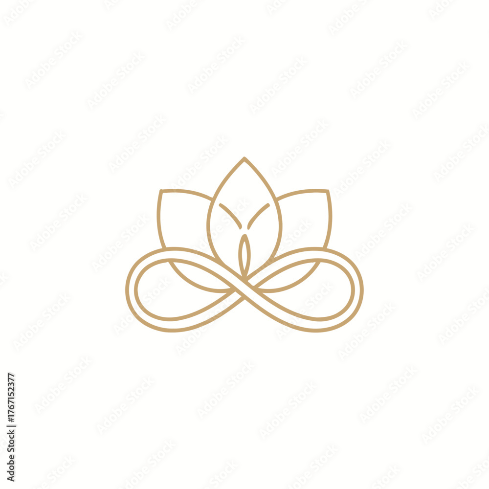 Naklejka premium Elegant golden lotus flower with an infinity symbol, representing balance and harmony.