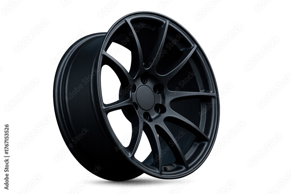 Fototapeta premium Matte black alloy car rim on transparent background