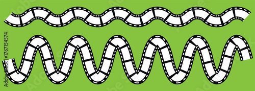 Photographic film in retro style, Film strip icon used for videography elements, cinema reel. Trendy editable camera roll effect design. Curved film strip.