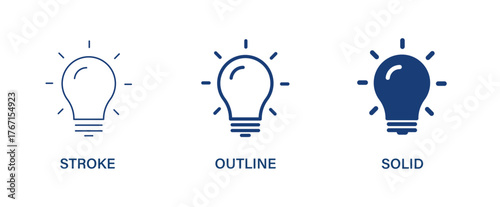 Light bulb icon. Editable stroke, outline and solid icons.