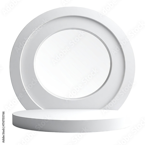 White circular stage with concentric rings, minimalist design