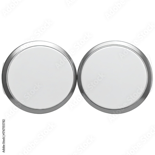 Two round, metallic, white-centered objects joined