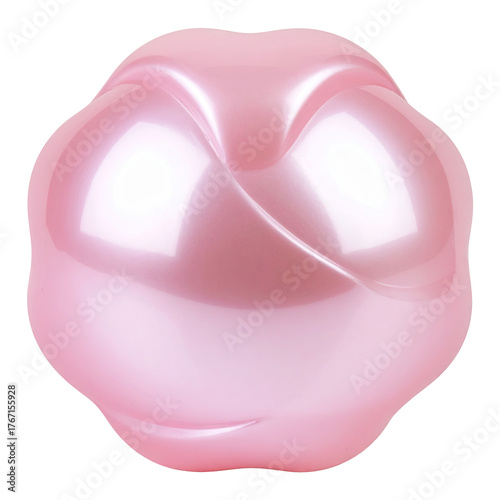 Glossy pink bulbous shape with a slight twist