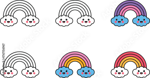 Cute Kawaii Rainbows with Smiling Clouds Collection
