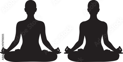 Two figures meditating in lotus pose silhouette
