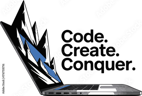 Creative t shirt design featuring the words code create conquer in a bold typographic style isolated on white background