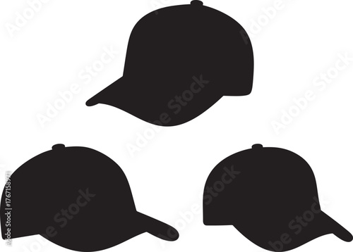 Three baseball cap silhouettes facing different directions