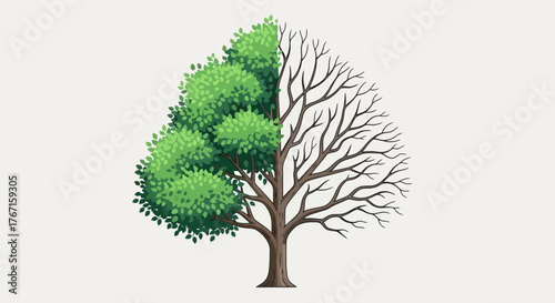 Striking Conceptual Illustration of a Tree Depicting Environmental Change, Suitable for Ecology, Conservation, and Climate Awareness Campaigns.