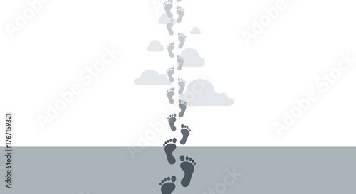 Symbolic Footprints Ascending from Ground to Sky Illustrating Journey, Progress, and Spirituality. Suitable for motivational content, personal growth, and spiritual themes.