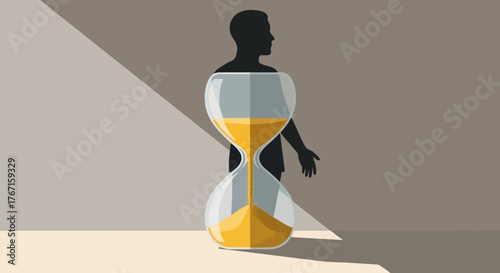 Conceptual Illustration of Time Pressure and Human Silhouette as Time Passes By, suitable for stress management, time management, and personal growth projects.