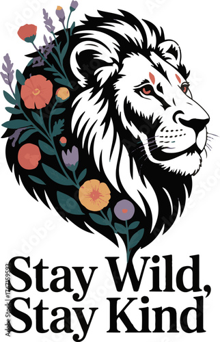 Stat wild stay kind t shirt illustration with nature elements isolated on white background