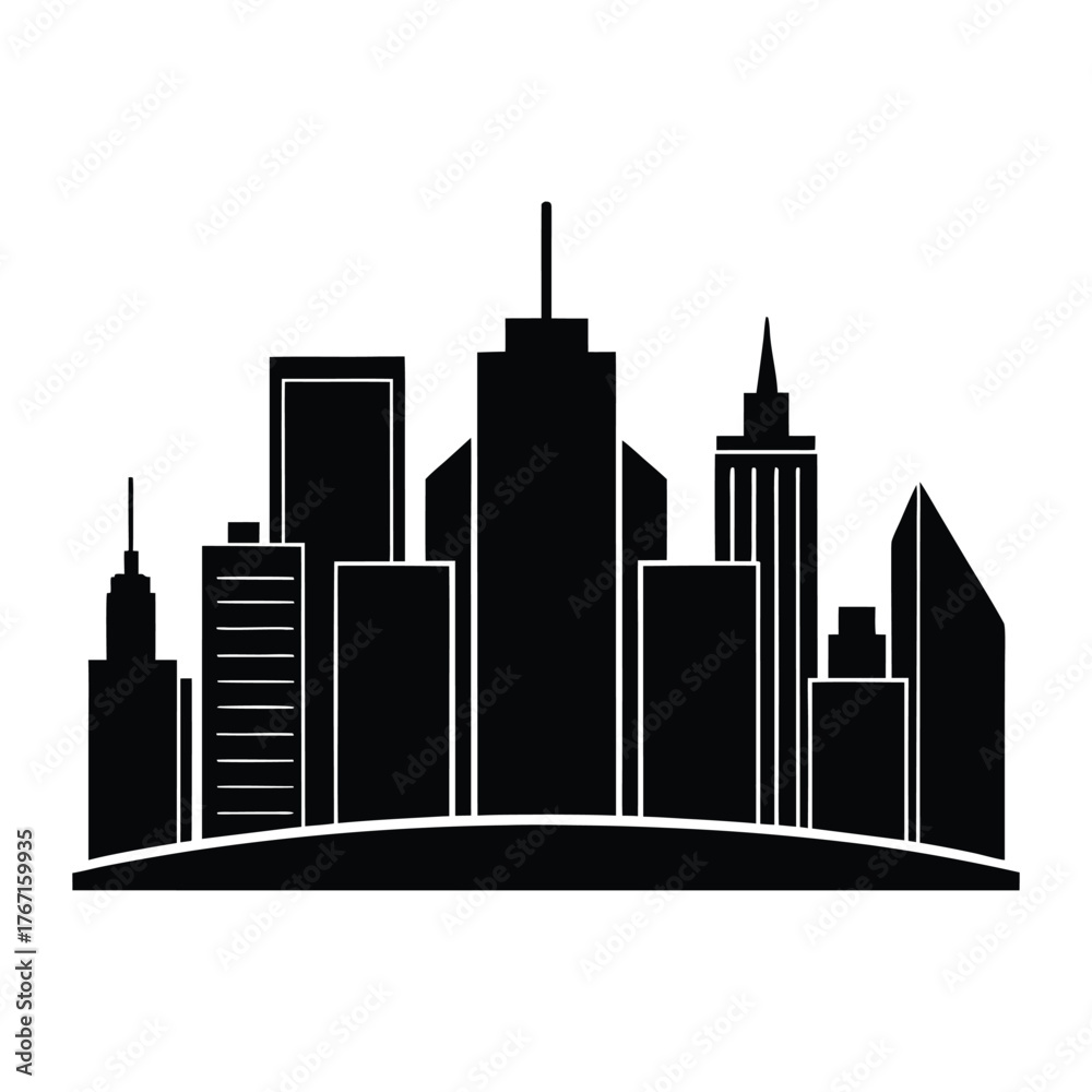 Obraz premium Modern City Skyline Vector High Rise Buildings Silhouette
