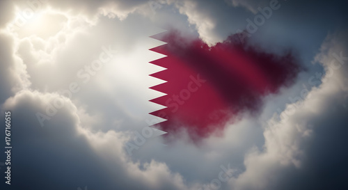 Qatar flag waving in the cloudy sky, national symbol of the country