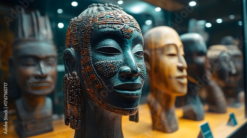Diverse carved heads showcase artistry and cultural heritage, evoking curiosity and understanding. Intricate details inspire awe and reflect human motivation for creativity and preservation.