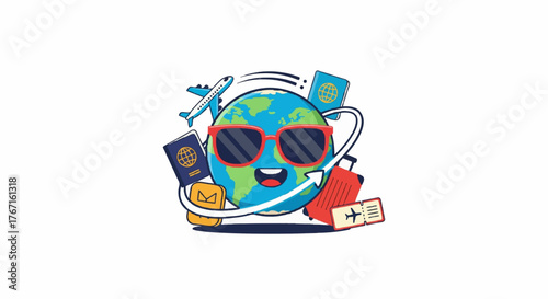 Cartoon travel agent logo design, flat vector illustration.