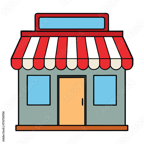 A generic shop building with a simple facade, large front windows for displays, and a welcoming entrance, ideal for retail, grocery, or small business establishments.
