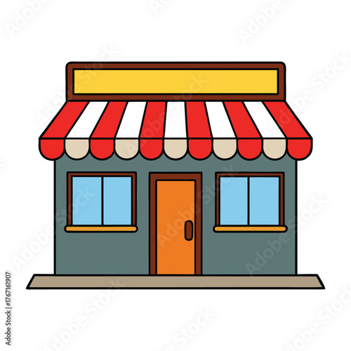 A generic shop building with a simple facade, large front windows for displays, and a welcoming entrance, ideal for retail, grocery, or small business establishments.
