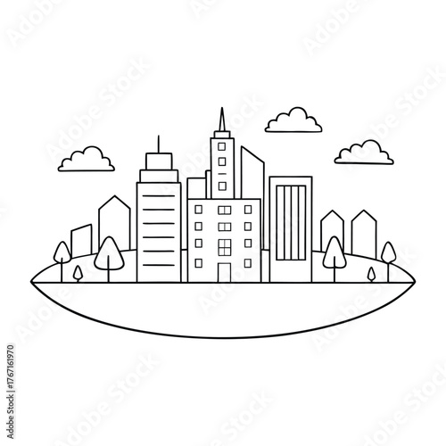A green city coloring page featuring tall buildings surrounded by trees, parks, and clean skies — inspiring eco-friendly living and urban sustainability for all ages.
