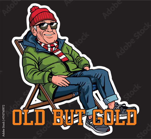 A vector drawing of Old man with casual hooligans outfit style for sticker