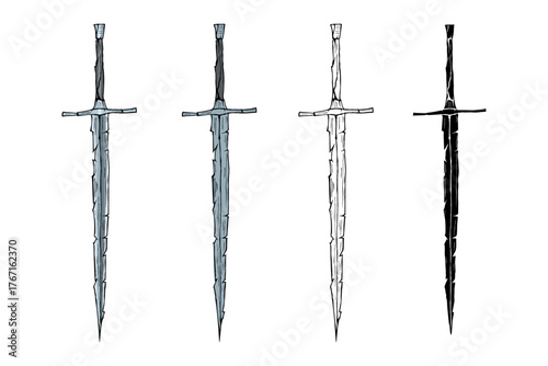 Ancient broken sword in four variations