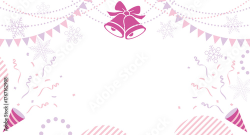 Vector Contemporary Style Festive Background Illustration With Jingling Bells And Crackers.