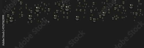 Water rain drops or steam shower isolated on transparent background. Realistic pure droplets condensed. Vector clear vapor water bubbles on window glass surface for your design.
