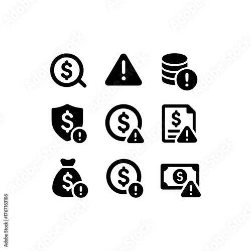 Set for financial risks with warning signs. Suitable for financial websites, presentations, or educational materials on money management.