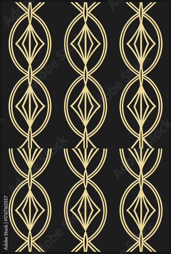 Seamless Beige Floral Vine Pattern on Black Background Featuring Vertical Leaves and Delicate Flowers for Sophisticated Wallpaper and Textile Design