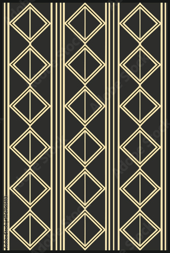 Seamless Beige Floral Vine Pattern on Black Background Featuring Vertical Leaves and Delicate Flowers for Sophisticated Wallpaper and Textile Design