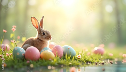 Elegant Easter Holiday Design with Golden Decorative Eggs