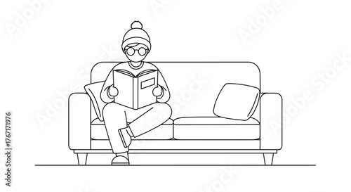 Woman reading a book on the couch in a cozy living room, enjoying a peaceful afternoon of relaxation and literary escape.