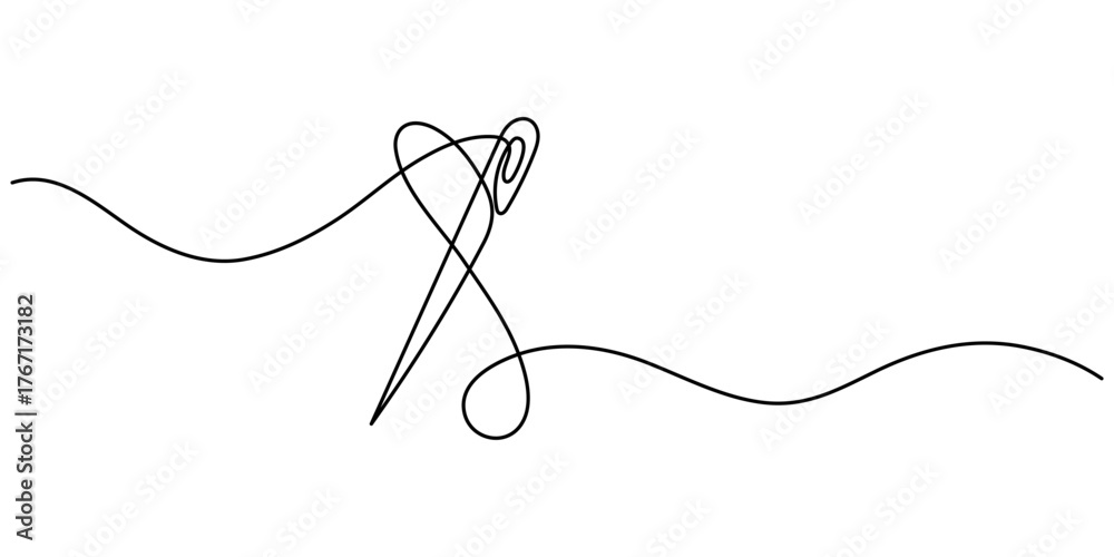 Obraz premium Continuous Line Drawing of Sewing Icon. Needle icon line continuous drawing vector. Hand Drawn Symbol Vector Illustration