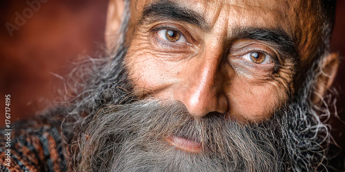 Close-up Portrait of an Elderly Man with a Long Grey Beard and Warm Smile