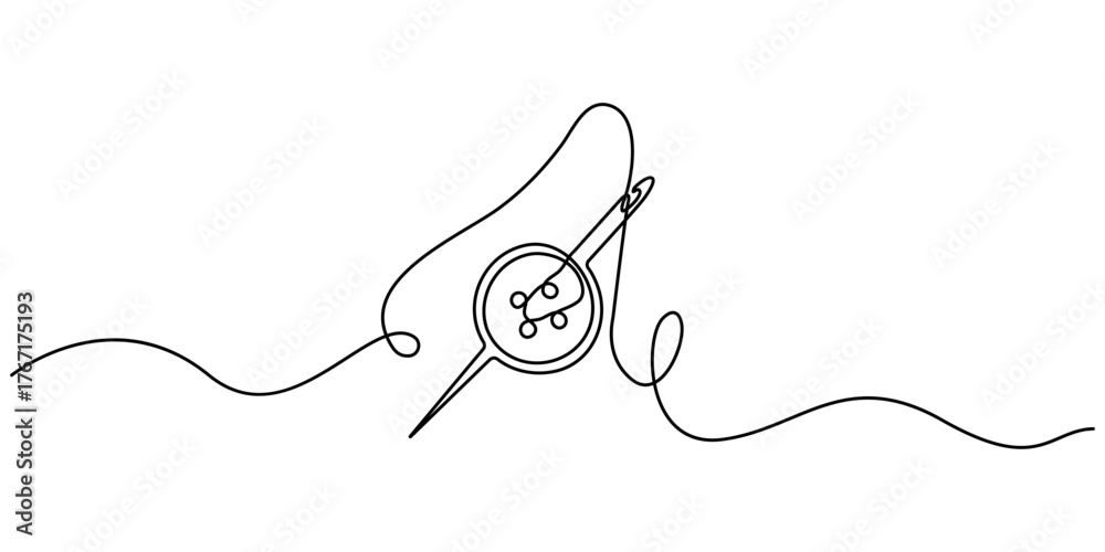 Obraz premium Continuous Line Drawing of Sewing Icon. Needle icon line continuous drawing vector. Hand Drawn Symbol Vector Illustration