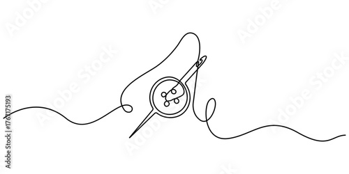 Continuous Line Drawing of Sewing Icon. Needle icon line continuous drawing vector. Hand Drawn Symbol Vector Illustration
