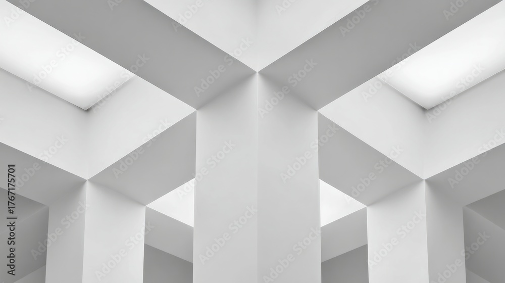 Obraz premium asymmetry. Minimalist white architectural space with clean geometric lines and subtle shadow interplay, real-estate listings. 