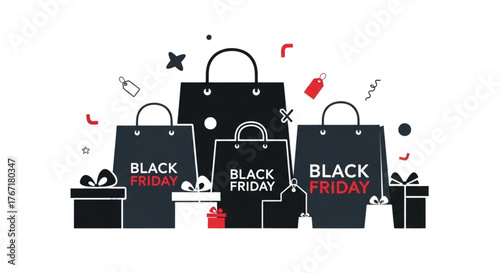 Crowd shopping during Black Friday promotion in minimal flat style illustration
