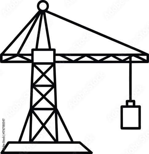 Container Crane Industrial Outline Vector Illustration on White Background