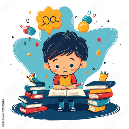 An illustration representing difficulties in learning, including dyslexia and dysgraphia.   , vector style simple color