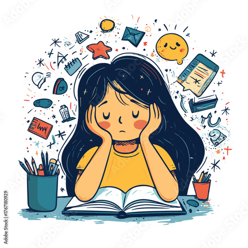 An illustration representing difficulties in learning, including dyslexia and dysgraphia.   , vector style simple color