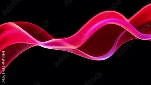 Dynamic Abstract Flowing Waves of Red and Blue Light on Black Background

