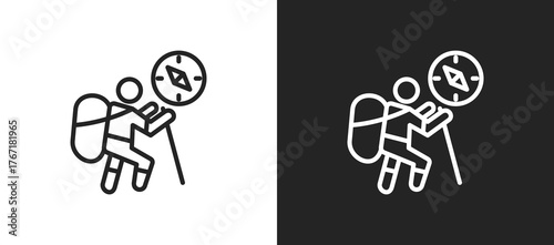 Adventure Icon In Black And White Line Style