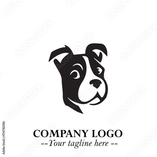 Loyal Head of Dog Logo Symbol in Black on White Background with Modern Minimalist Design