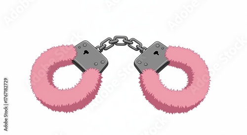 Fluffy Pink Handcuffs: A close-up shot of a pair of plush, pink handcuffs, resting elegantly. The image evokes themes of playful control and sensuality.